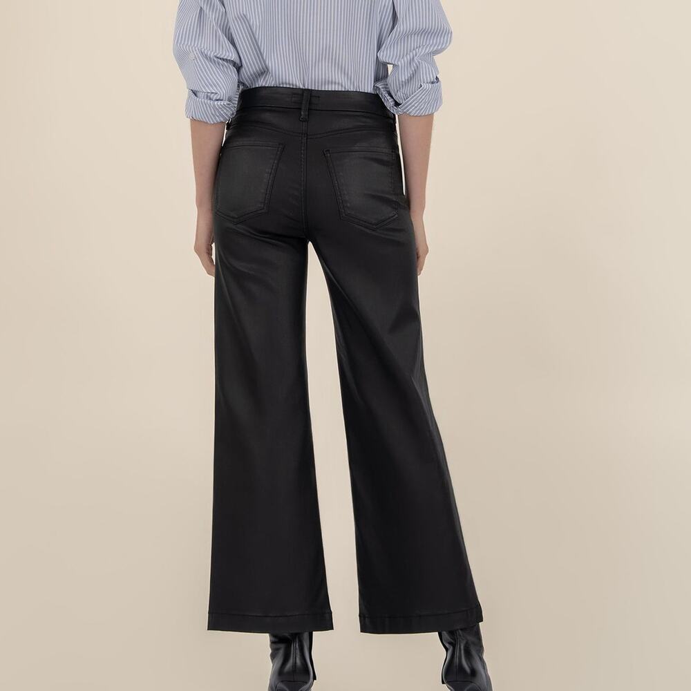 Kut from the Kloth Meg Jeans Black Coated Wide Leg High Rise Women's 6 - Picture 2 of 10